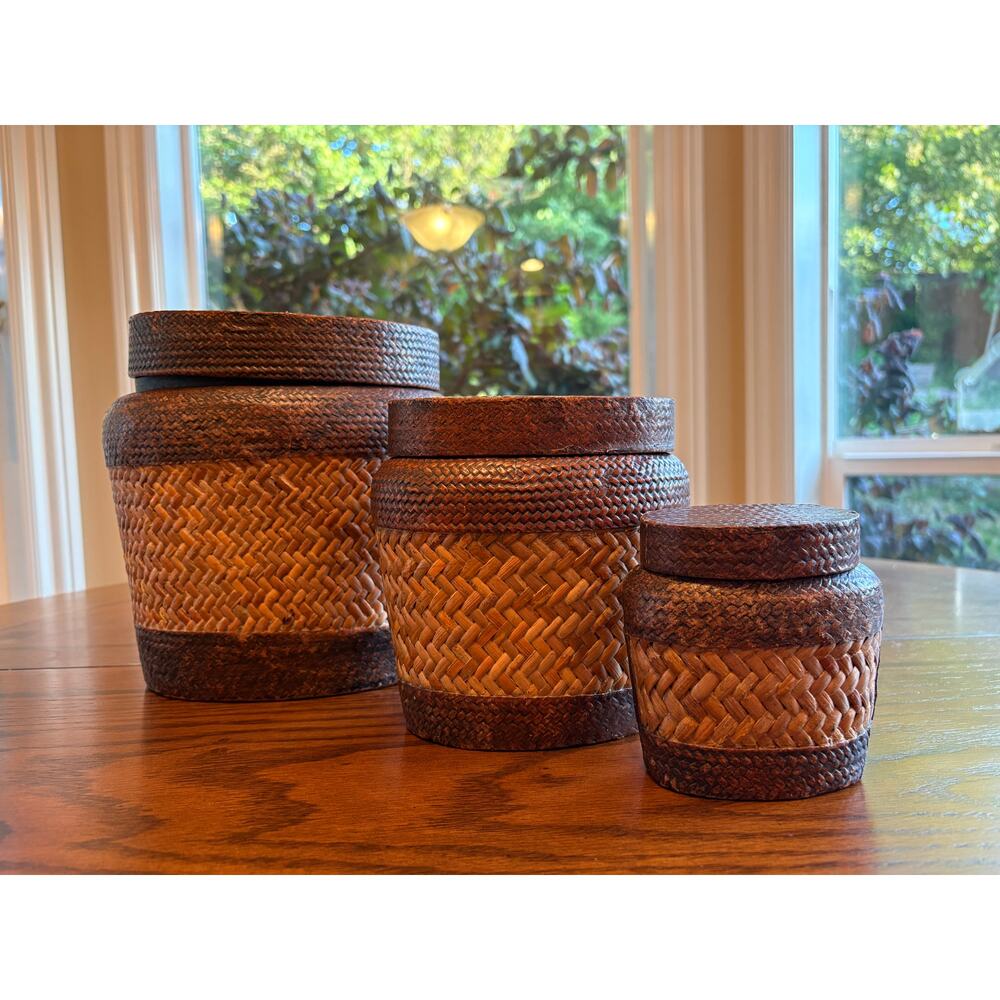 Three (3) Vintage Nesting Rice Boxes